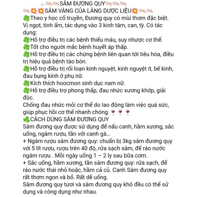 sâm đương quy tưoi hầm canh hoặc ngâm rượu để dùng dần