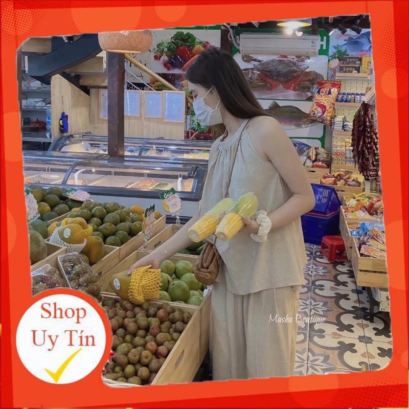 [ 𝐅𝐑𝐄𝐄 𝐒𝐇𝐈𝐏 ]Sét Bộ Đũi Cổ Yếm Siêu Hot Chất Đũi Sước QC Cao Cấp Siêu Dầy Đẹp Mát Sét basic đơn giản diện ở nhà, đi chơi