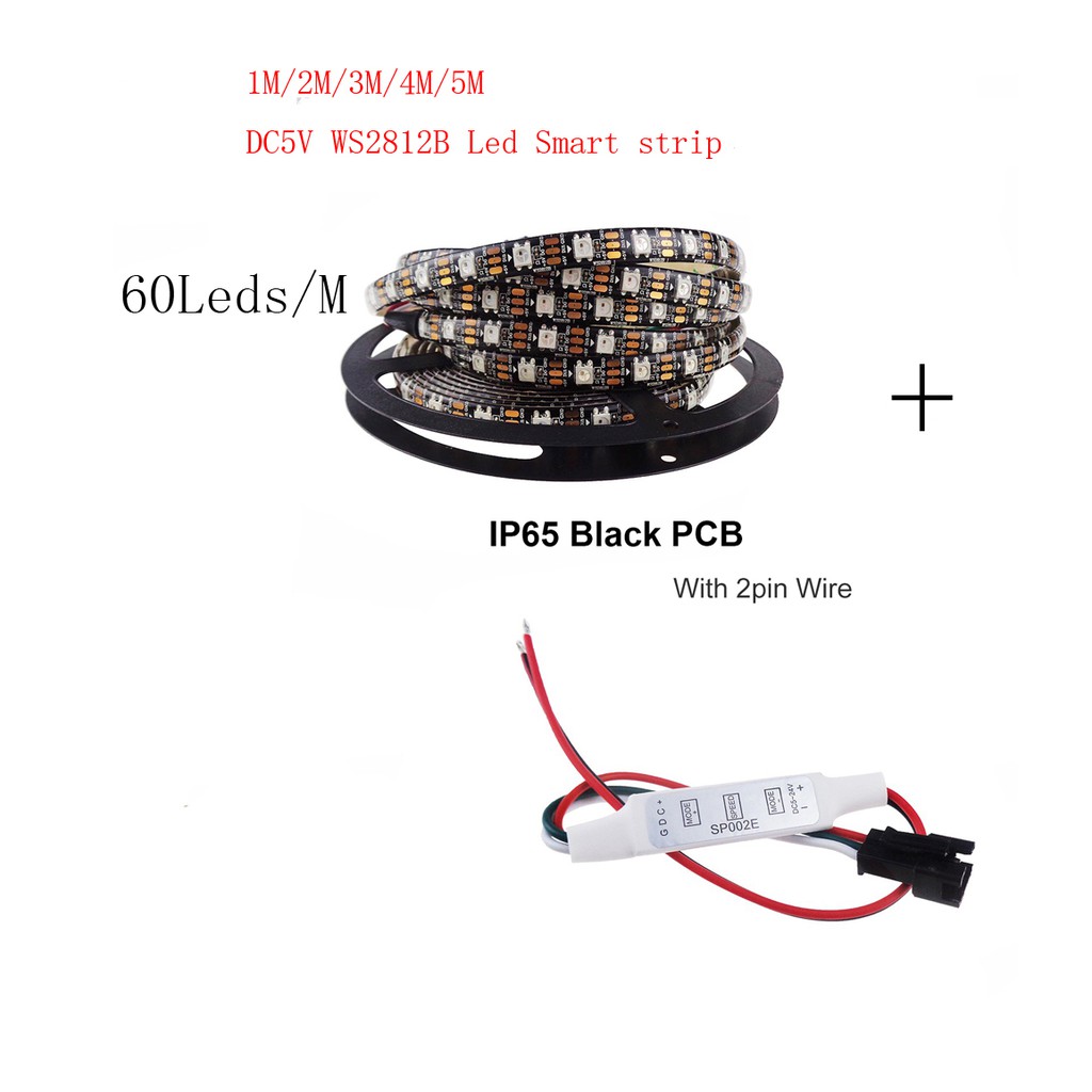 Dây Đèn Led 60 Bóng 1-5m Dc5v Ws2812b Ws2812 Ic Smart 5050 Rgb Chất Lượng Cao