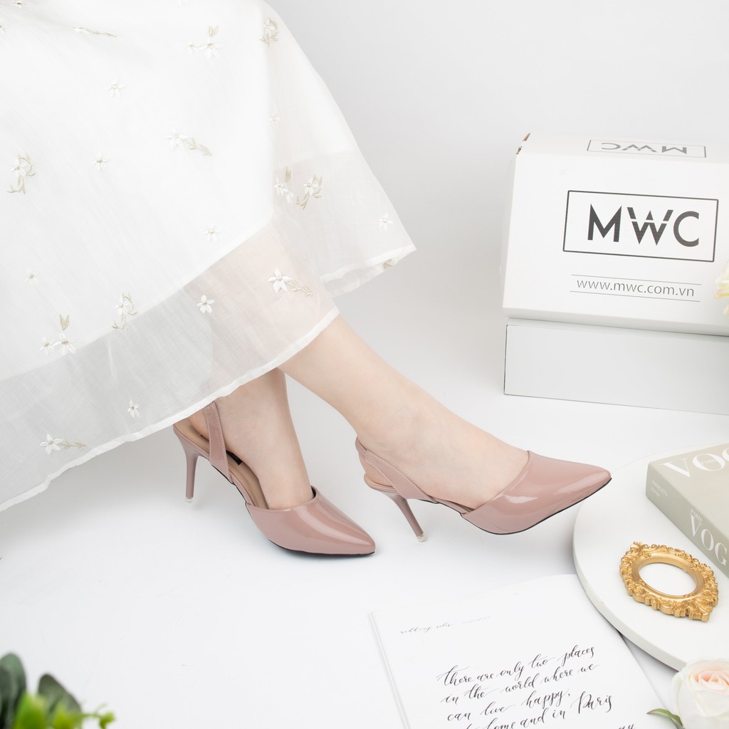 Giày MWC 3905 - Giày Cao Gót 2 Màu Đen Hồng Mũi Nhọn Gót Nhọn