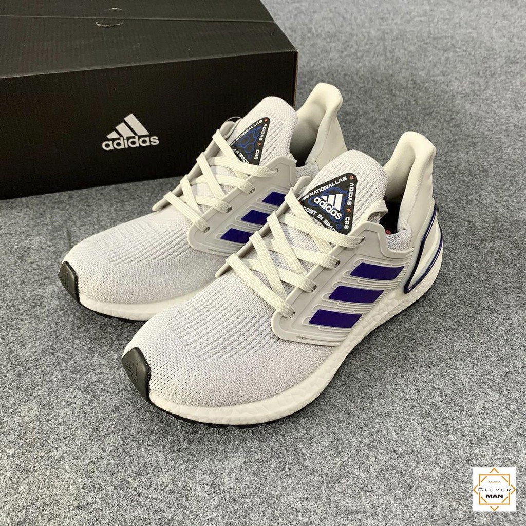 (FREESHIP+QUÀ) Giày thể thao Sneakers ULTRA BOOST 2020 white trắng sọc xanh dương Ultra boost 6.0