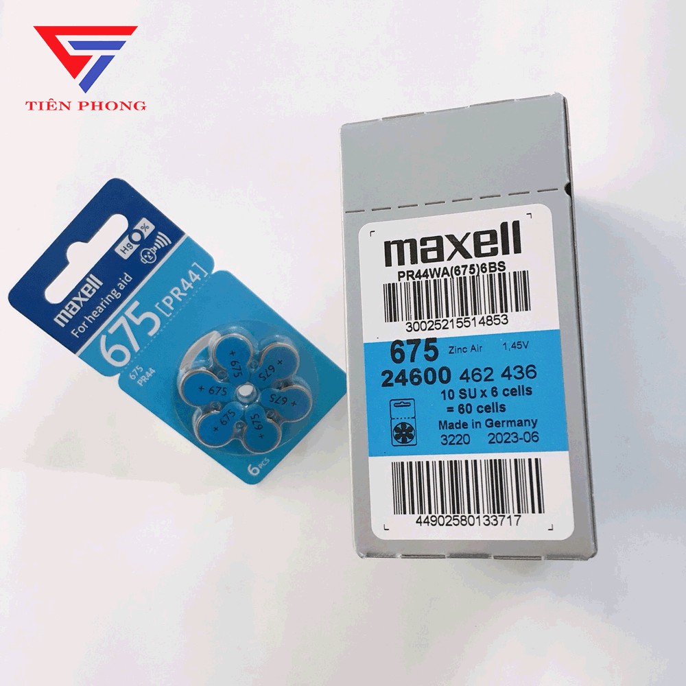 Pin Trợ Thính PR44 675 A675 Chính Hãng Maxell - Vỉ 6 viên