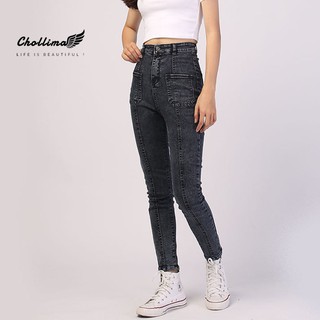 Quần jean dài nữ co giãn Chollima cạp siêu cao đắp 2 túi vuông QD004 phong cách hàn thumbnail