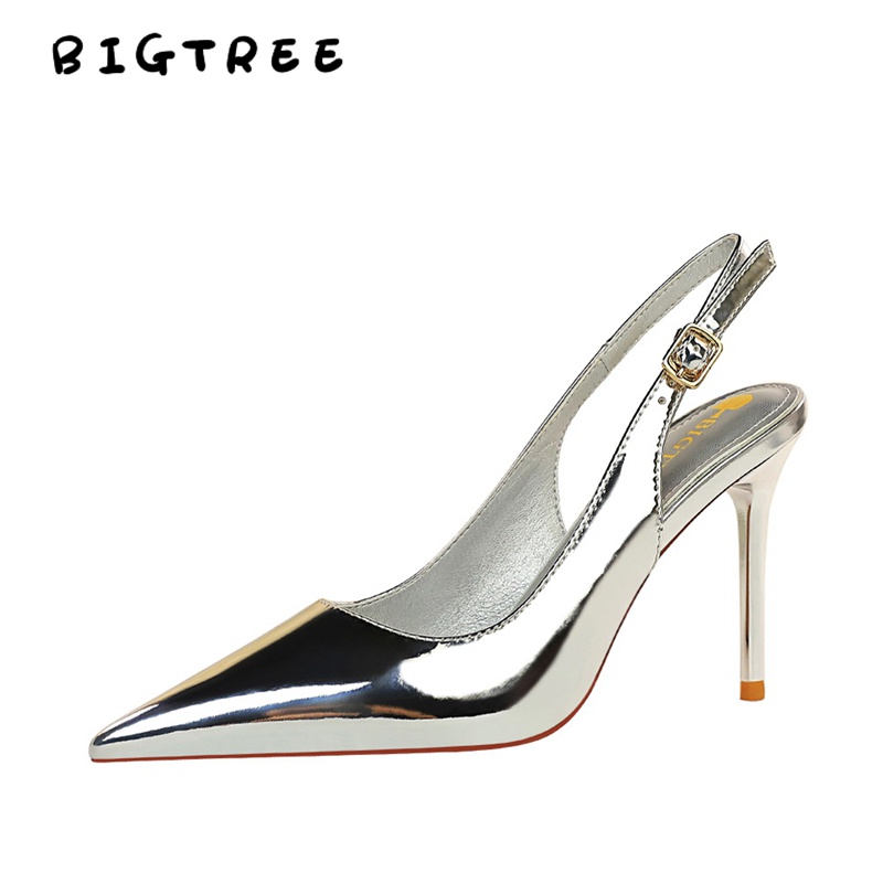Giày cao gót 9.5cm BigTree 869-5 da bóng mũi nhọn miệng nông quai hậu
