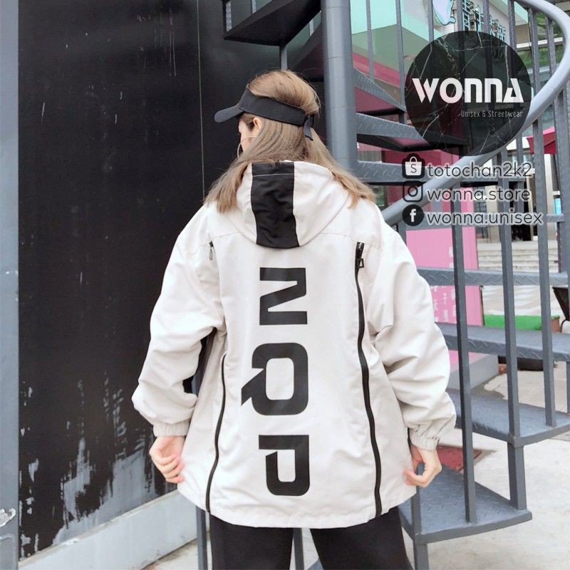 (ORDER) Áo Khoác dù có mũ form rộng trắng đen xanh Unisex Ulzzang Oversize street style nam nữ gió cá tính có túi