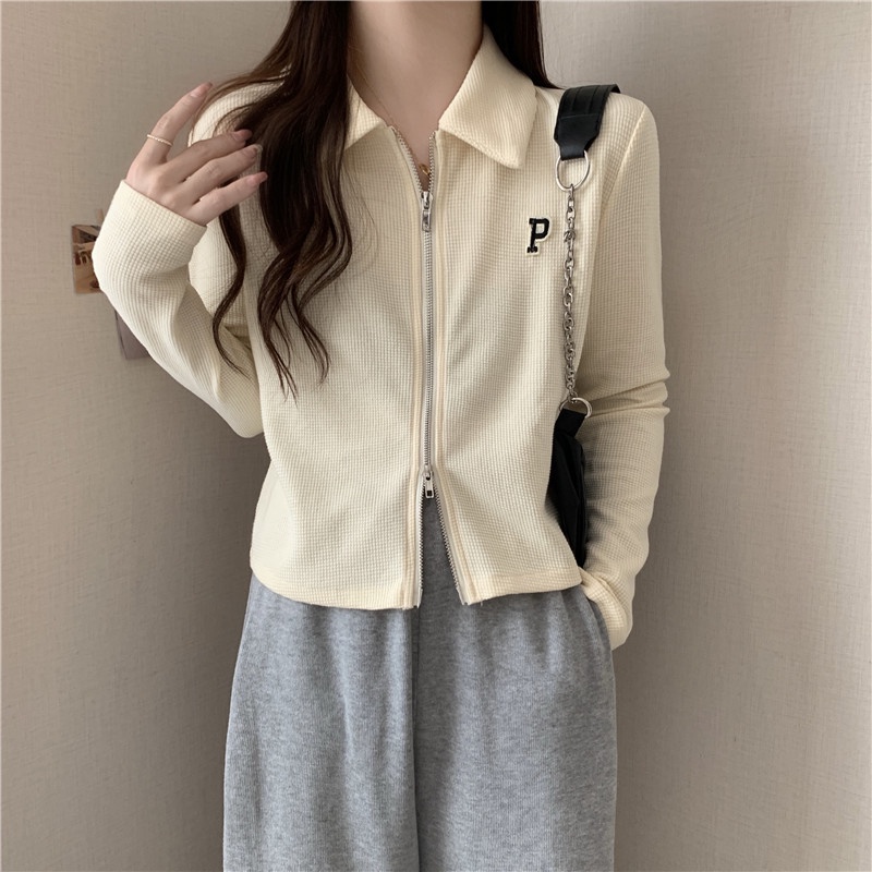 Áo kiểu SUXI cổ polo tay dài ôm dáng màu trơn thời trang cho nữ