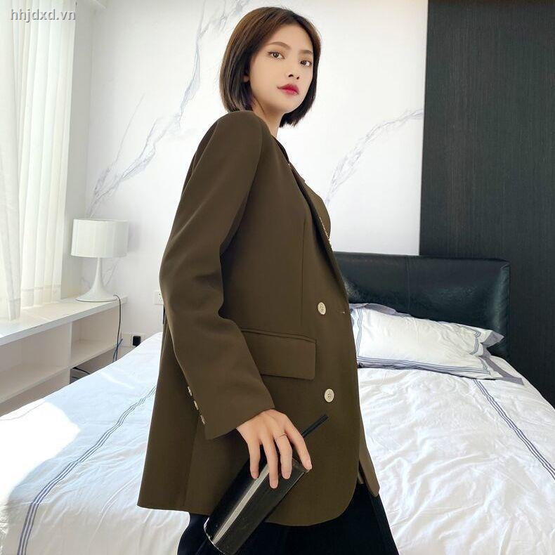 Áo khoác vest hai hàng nút dáng rộng màu cà phê phong cách Hàn Quốc thời trang xuân thu 2021 mới cho nữ | WebRaoVat - webraovat.net.vn