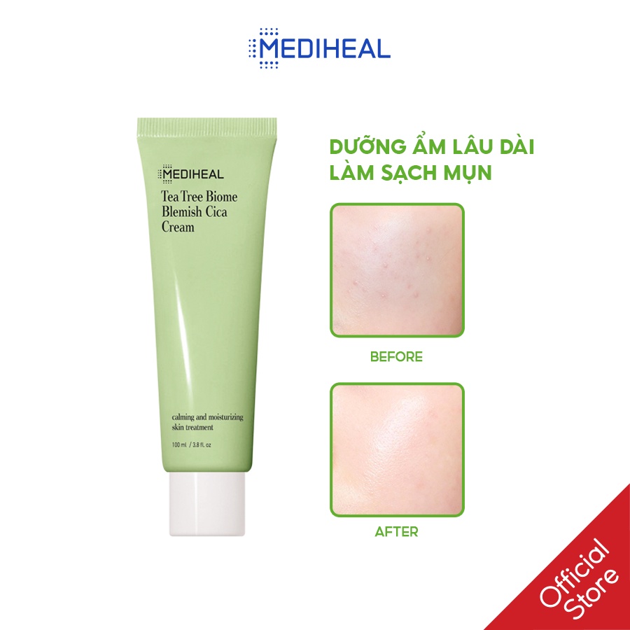 Kem Dưỡng Chiết Xuất Tràm Trà Và Rau Má Dành Cho Da Nhạy Cảm Mediheal Tea Tree Biome Blemish Cica Cream 100ml