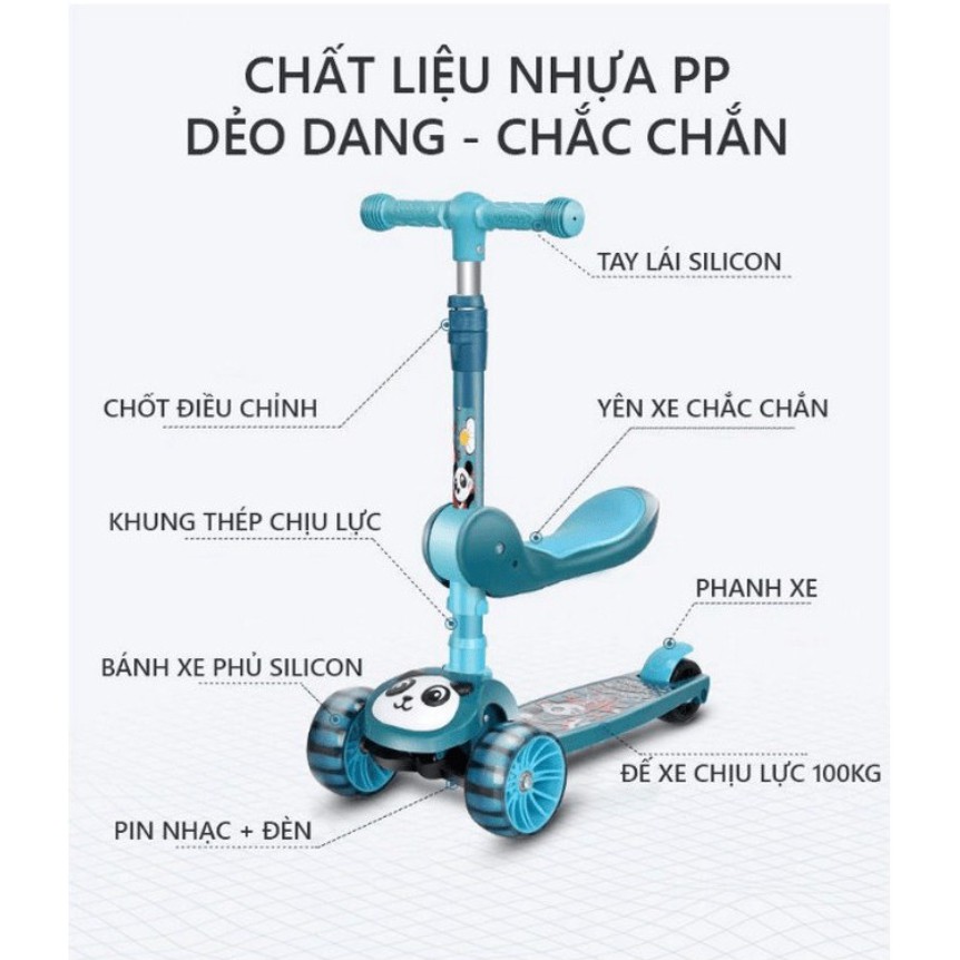 Xe Trượt   Scooter PANDA 3In1   có đèn cao cấp