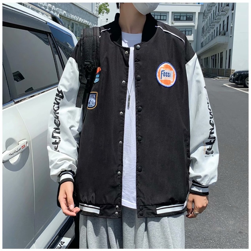 Áo khoác bóng chày dáng rộng phong cách hip hop đường phố thời trang mùa thu cho nam M-5XL