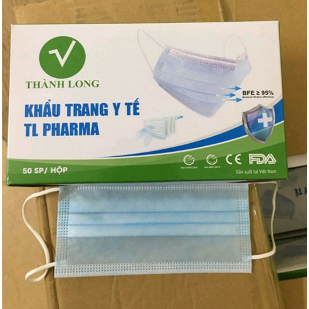 KHẨU TRANG Y TẾ KHÁNG KHUẨN 4 LỚP THÀNH LONG PHARMA - HỘP 50C màu xanh