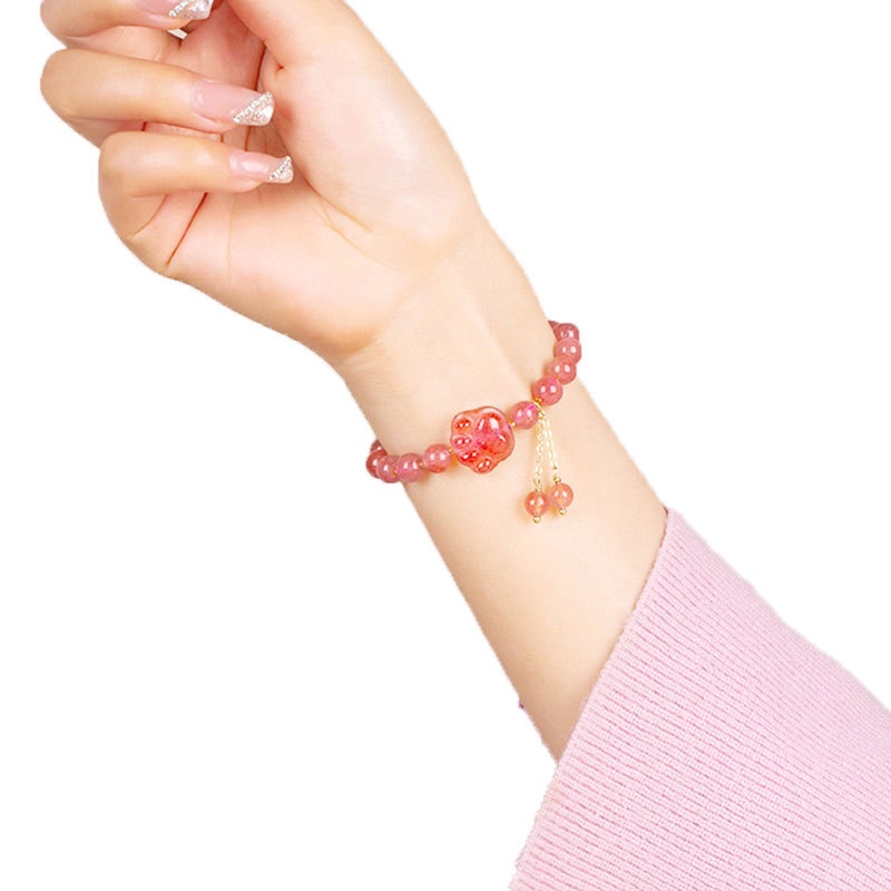 [Hàng Mới Về] Vòng Tay Mặt Hình Móng Vuốt Mèo Đính Đá Pha Lê Hồng Thiết Kế Thời Trang Cho Nữ