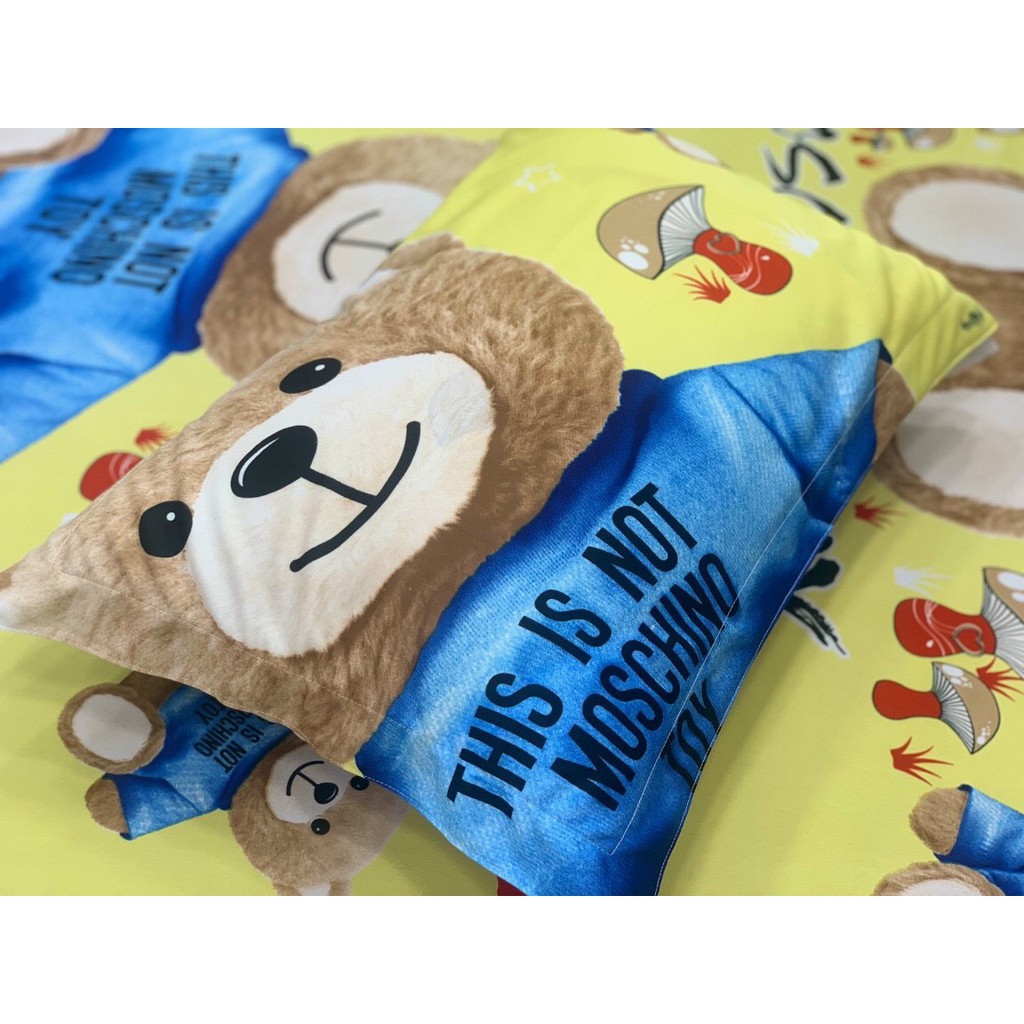 Bộ drap ga thun lạnh Hàn Quốc (4 món) họa tiết gấu bông chất đẹp, mịn mát