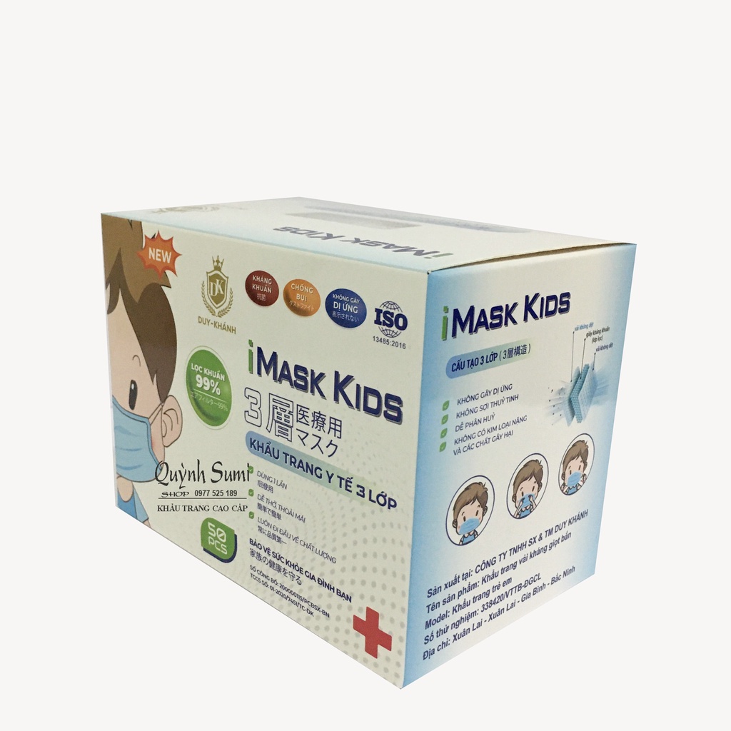 Khẩu trang y tế trẻ em cao cấp kháng khuẩn hộp 50 cái iMask Kid Duy khánh