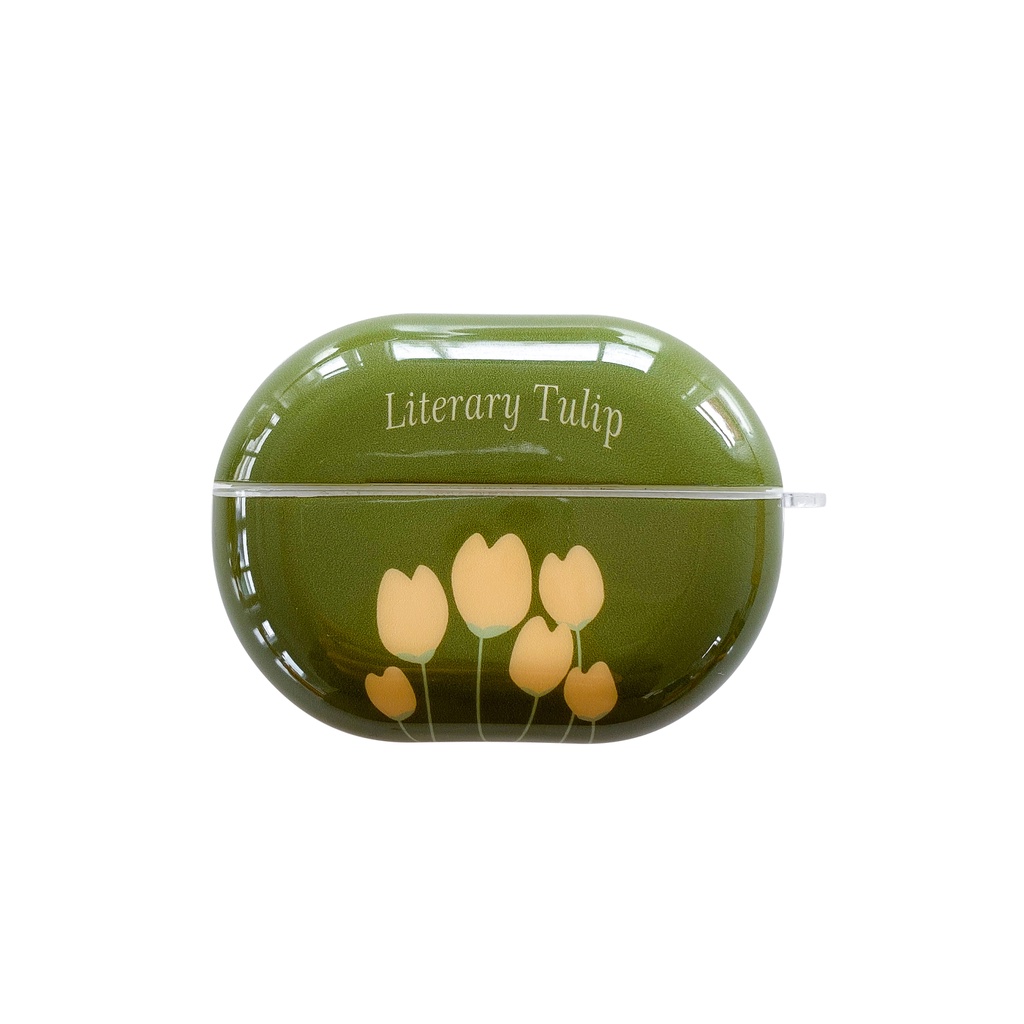 Vỏ Bảo Vệ Hộp Sạc Tai nghe không dây huawei freebuds 4i 3 4 Pro IMD Mềm Hình Hoa Tulip Xanh Lá Kiểu Retro