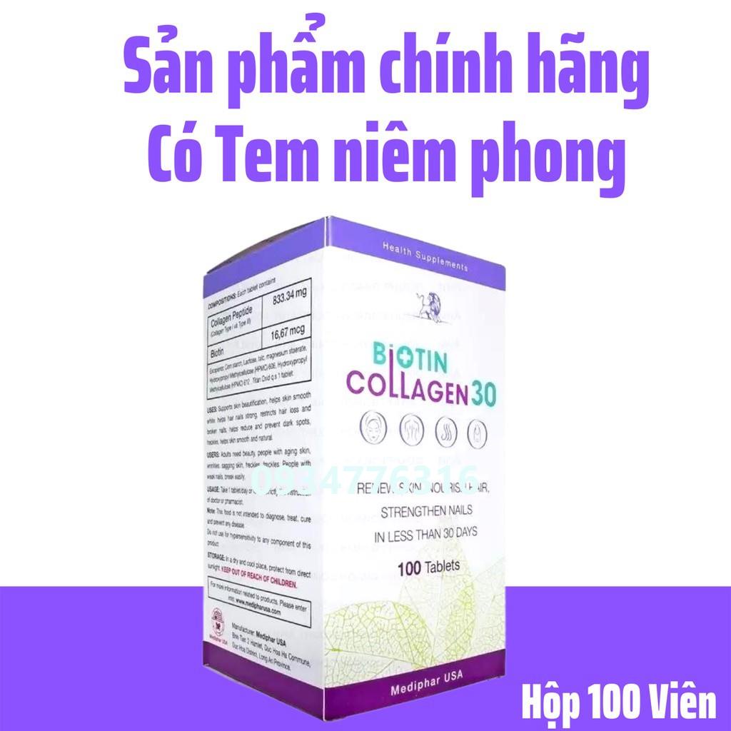 ✅ Biotin Collagen 30 - Viên uống đẹp da, hỗ trợ mọc tóc Mediphar USA sản xuất chuẩn GMP - Hộp 100 viên nén