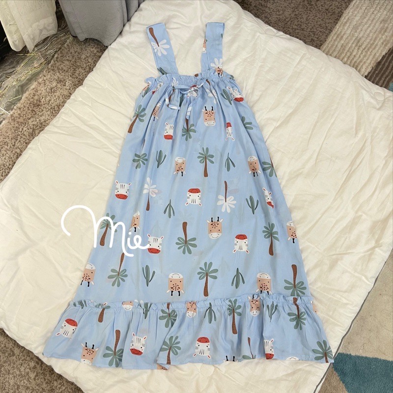VÁY NGỦ 2 DÂY LANH MẶC NHÀ DÁNG SUÔNG HÌNH SIÊU CUTE MIE LOVE | BigBuy360 - bigbuy360.vn