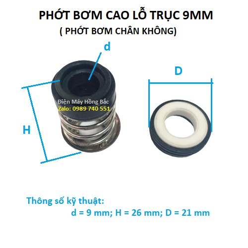 Phớt bơm 9mm cao - phớt lò xo trục 9mm