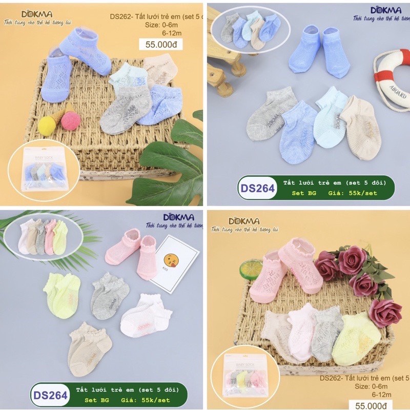 COMBO 5 ĐÔI TẤT LƯỚI CHO BÉ HIỆU DOKMA SIZE 0-12M ĐÔI ĐI 4 MÙA