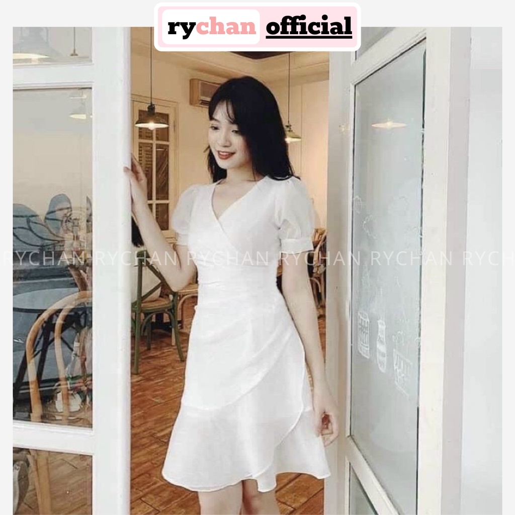Đầm Nữ Dự Tiệc Cưới Cực Đẹp Cổ V Nhún Eo Đắp Chéo Tà Đuôi Cá Quyến Rũ Màu Trắng [ẢNH THẬT CUỐI] - DX9819