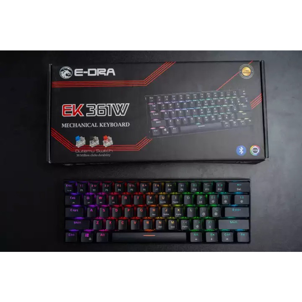 Bàn phím cơ E-DRA EK361W Bluetooth - Bàn phím cơ không dây - Layout 61 phím - Led RGB 16,8 triệu màu - BH 2 năm