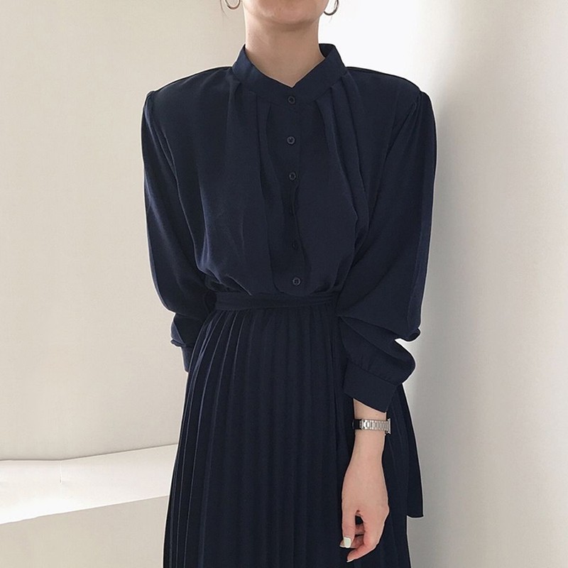 Đầm sơ mi chic xếp ly thích hợp đi làm nhiều màu