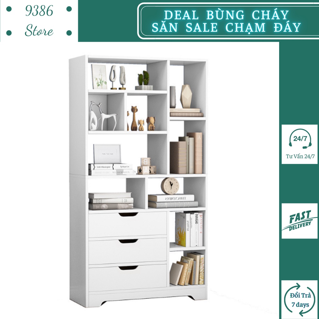 Tủ sách gỗ kèm ngăn kéo hiện đại, đa năng TS2018 9386 STORE