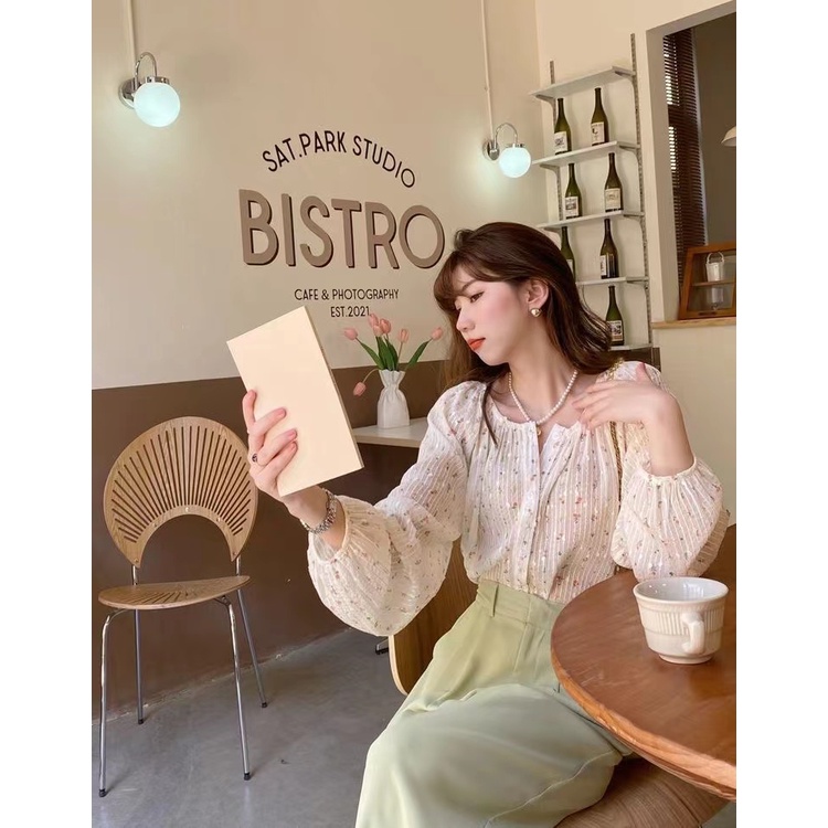 Áo Nữ Tay Dài Họa Tiết Hoa Thời Trang Phong Cách Hàn Quốc