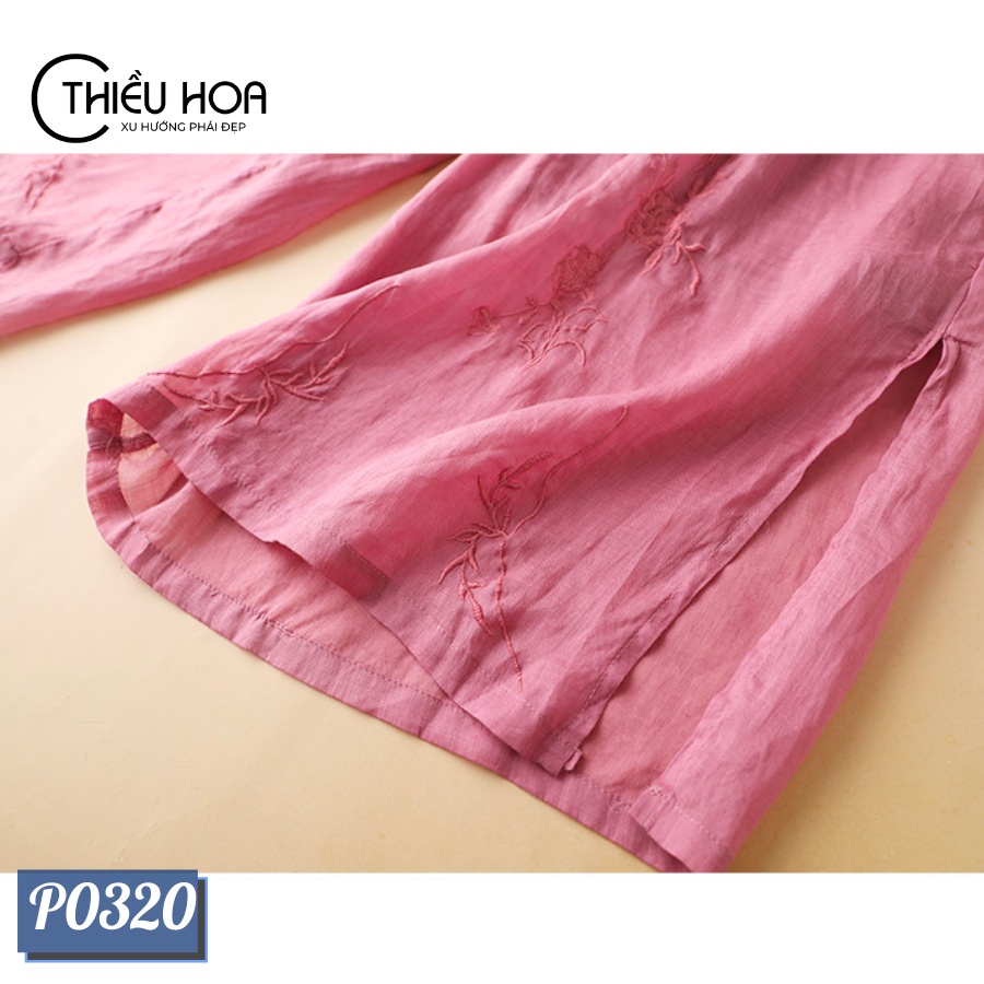 Quần linen thêu trung niên Thiều Hoa cực mát, cực đẹp phối đồ siêu dễ P0320