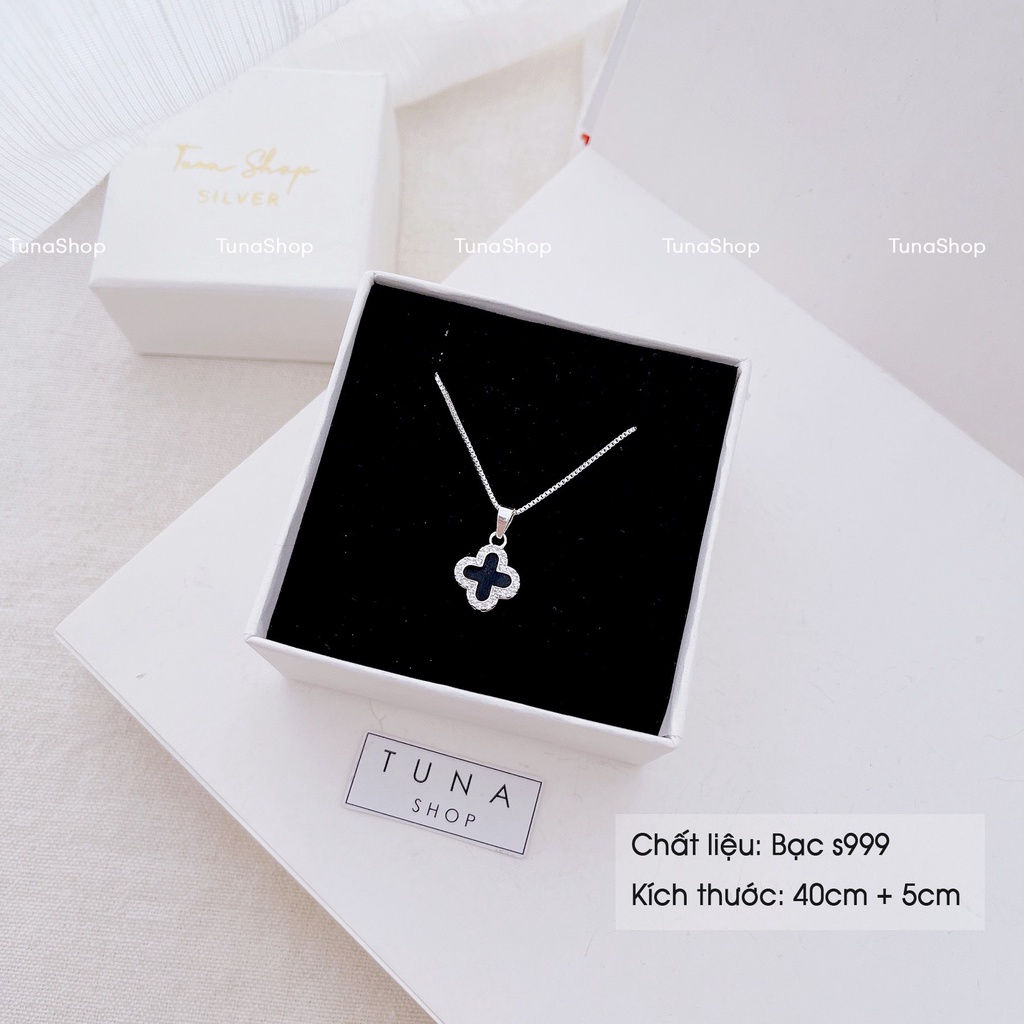 Dây chuyền Bạc cỏ 4 lá 2 mặt, Vòng cổ cỏ bốn lá đeo 2 kiểu Bạc cao cấp_ 𝐂𝐚𝐦 𝐤𝐞̂́𝐭 𝐜𝐡𝐮𝐚̂̉𝐧 𝐁𝐚̣𝐜 TUNA SILVER