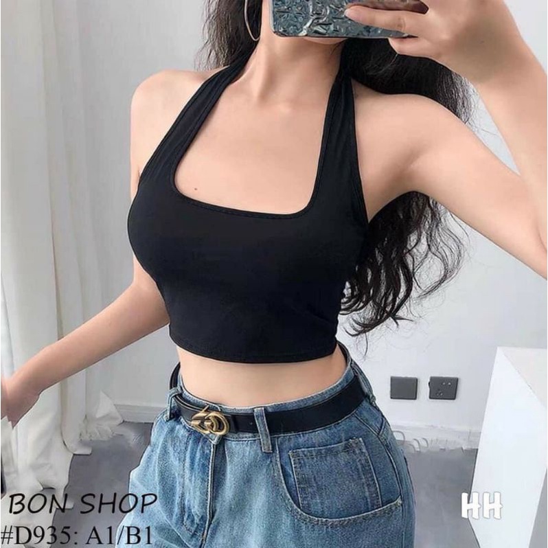 [ Hàng Cao Cấp ] Áo croptop nữ 3 lỗ 2 dây vòng buộc cổ FUHO Fashion kiểu dáng ôm body phù hợp mặc ở nhà mặc đi chơi