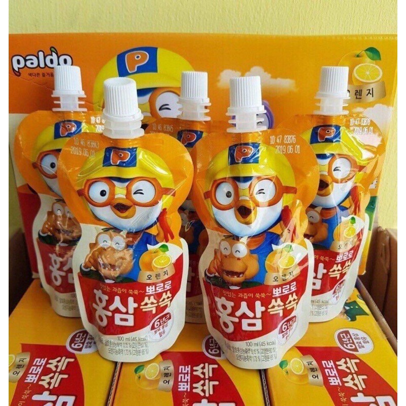 Combo 10 gói Nước Hồng Sâm Trái Cây Pororo Paldo Hàn Quốc 100ml 3 vị