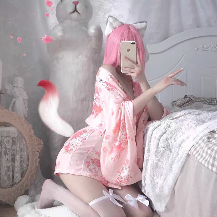 Đồ ngủ sexy kimono hoa anh đào gợi cảm + quần chip quyến rũ 1705