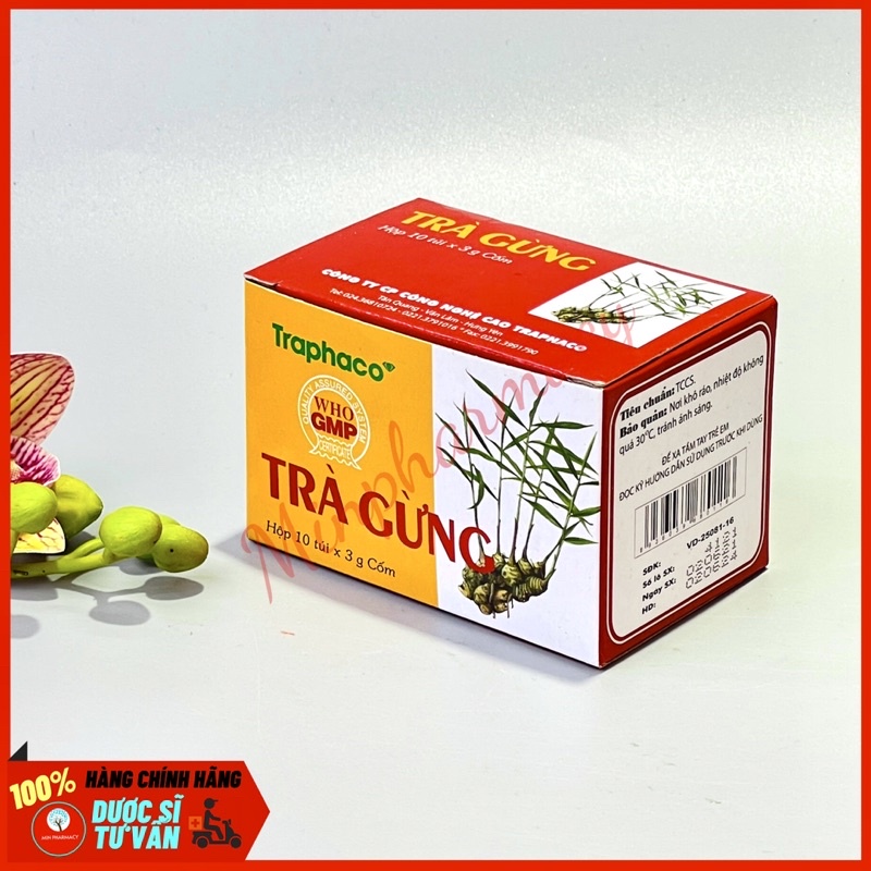 Trà gừng TRAPHACO Giảm đầy trướng bụng, không tiêu, Giảm nhiễm lạnh và cảm lạnh Hộp 10 túi - Minpharmacy