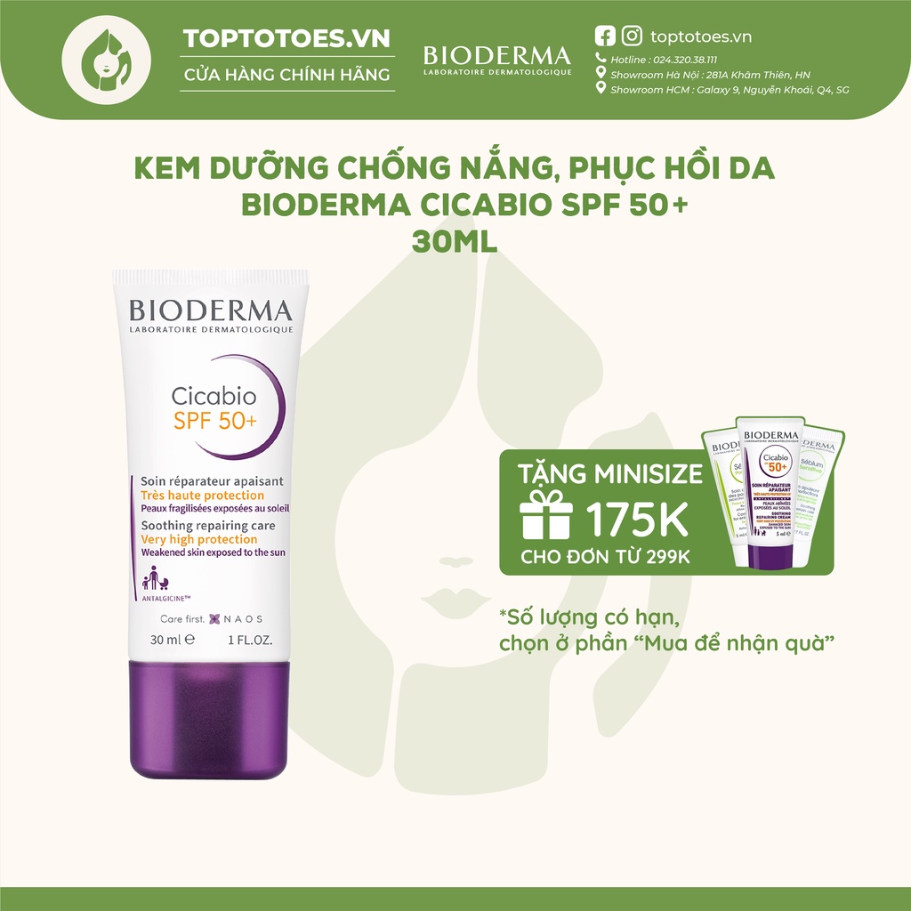 Kem dưỡng chống nắng, phục hồi da Bioderma Cicabio SPF 50+ 30ML [NHẬP KHẨU CHÍNH HÃNG 100%]
