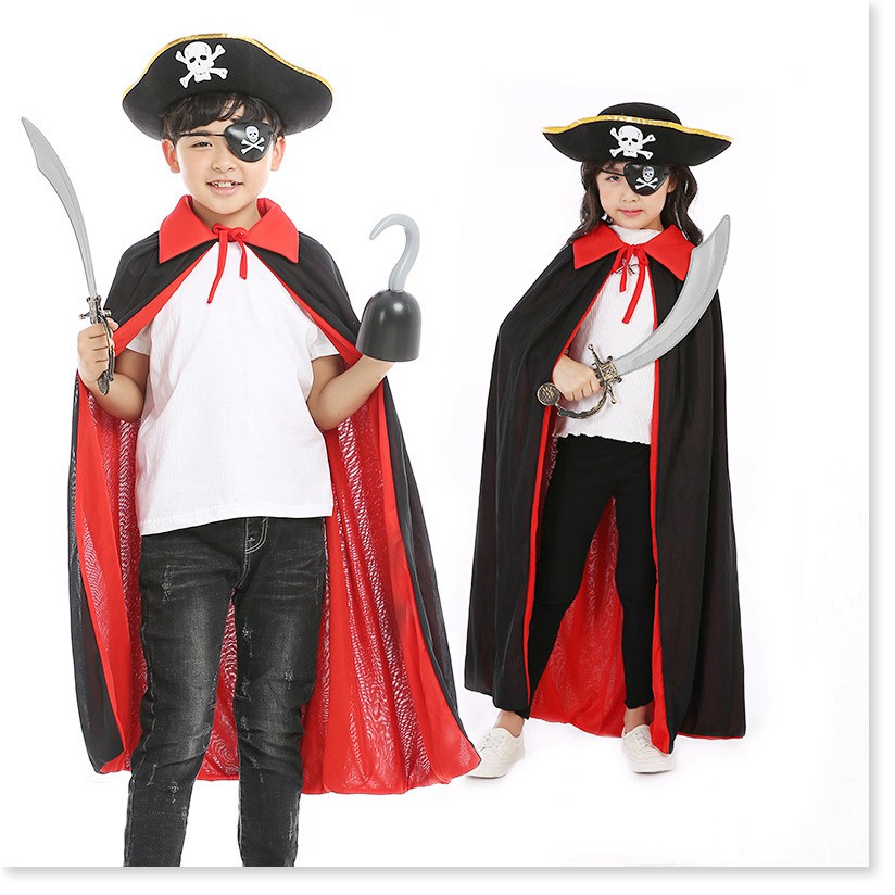 Trang phục Halloween đội trưởng cướp biển cosplay nhập vai đội mũ áo choàng cướp biển ma cà rồng màu đen và đỏ