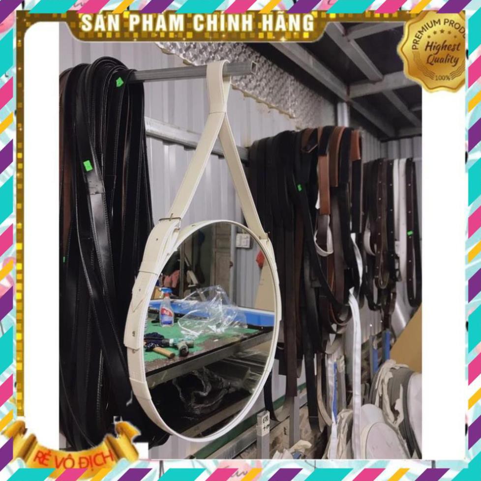 Gương Tròn Treo Tường Dây Da Cao Cấp , Dây Da Trắng, Mirror Decor 360, 089.88.999.44
