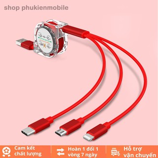 Dây sạc co rút 3 đầu | lightning type-c micro usb