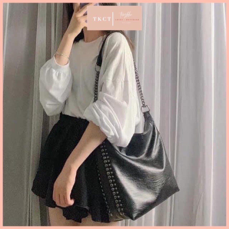 Túi Xách Viền Đinh Nữ A4 Da Mềm , Tongkhochitue