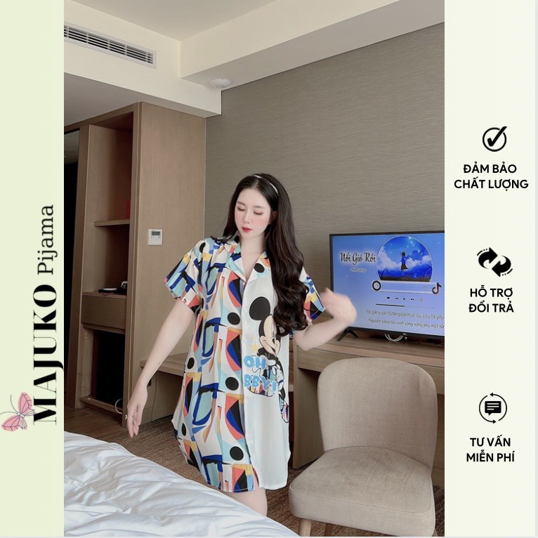 Váy sơ mi suông dáng dài thiết kế xinh đẹp lụa ngủ cao cấp MAJUKO DSO