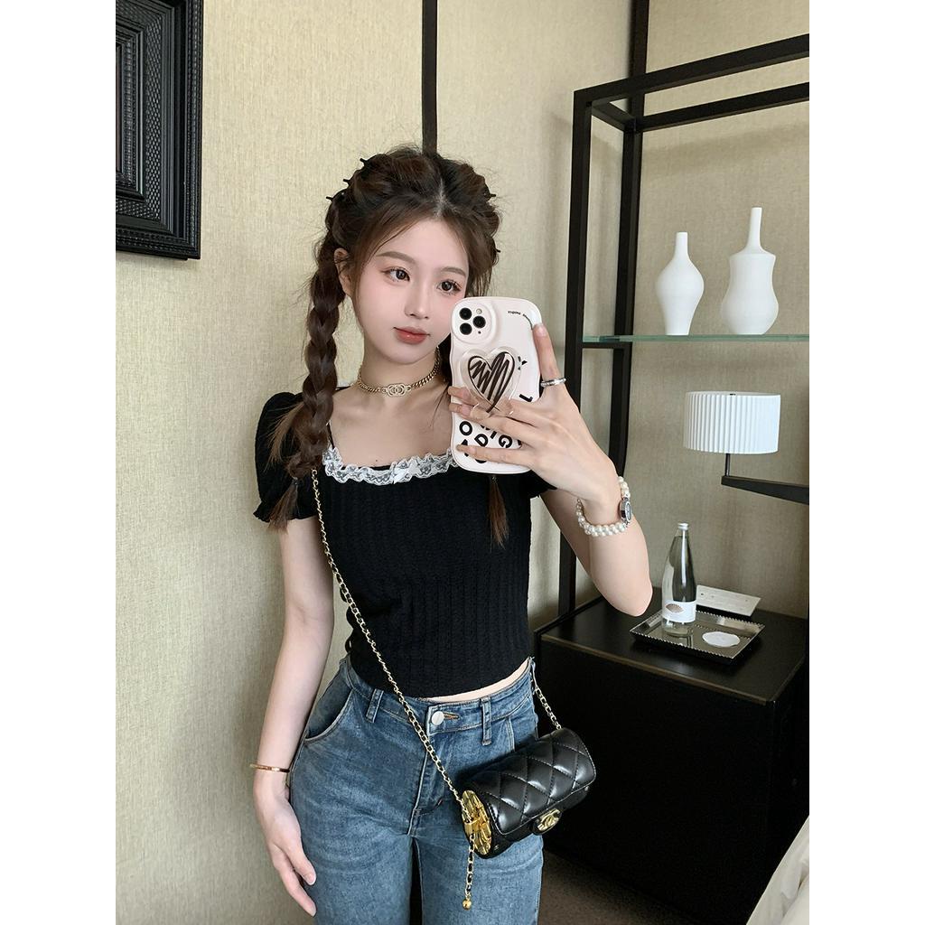 Áo Thun Ngắn Cổ Vuông Thắt Nơ Sau Lưng Thời Trang Cho Nữ