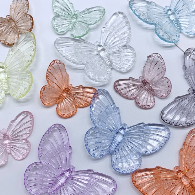 Bộ 10 phụ kiện trang trí điện thoại/túi xách tự thiết kế hình bướm màu trơn ttrong suốt dễ thương