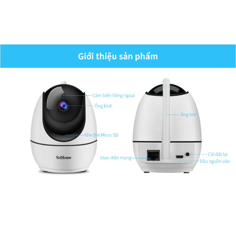 Camera ip wifi Srihome SH026 3.0 siêu nét 1906P, xoay 360