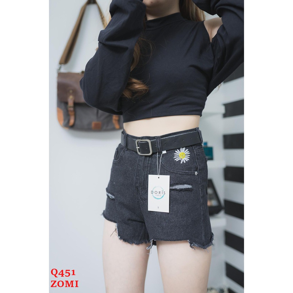 Quần short jean đen rách hoa cúc cực xinh ZOMI Q451