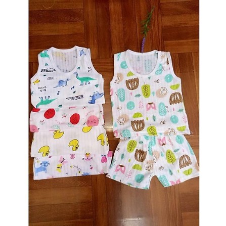 bộ quần áo cotton giấy ba lỗ cho bé mặc mùa hè