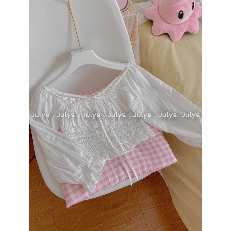 Áo Croptop Sơ Mi Bo Chun-Áo Sơ Mi Kiểu Buộc Nơ Ngực(ảnh Thật, Video)