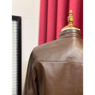 ÁO DA BÒ NÂU CỔ TRỤ( DA BÒ THẬT 100%)