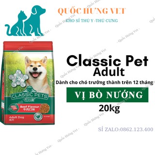 Thức ăn cho chó lớn classic adult vị thịt bò hạt khô 20kg quốc hưng vet