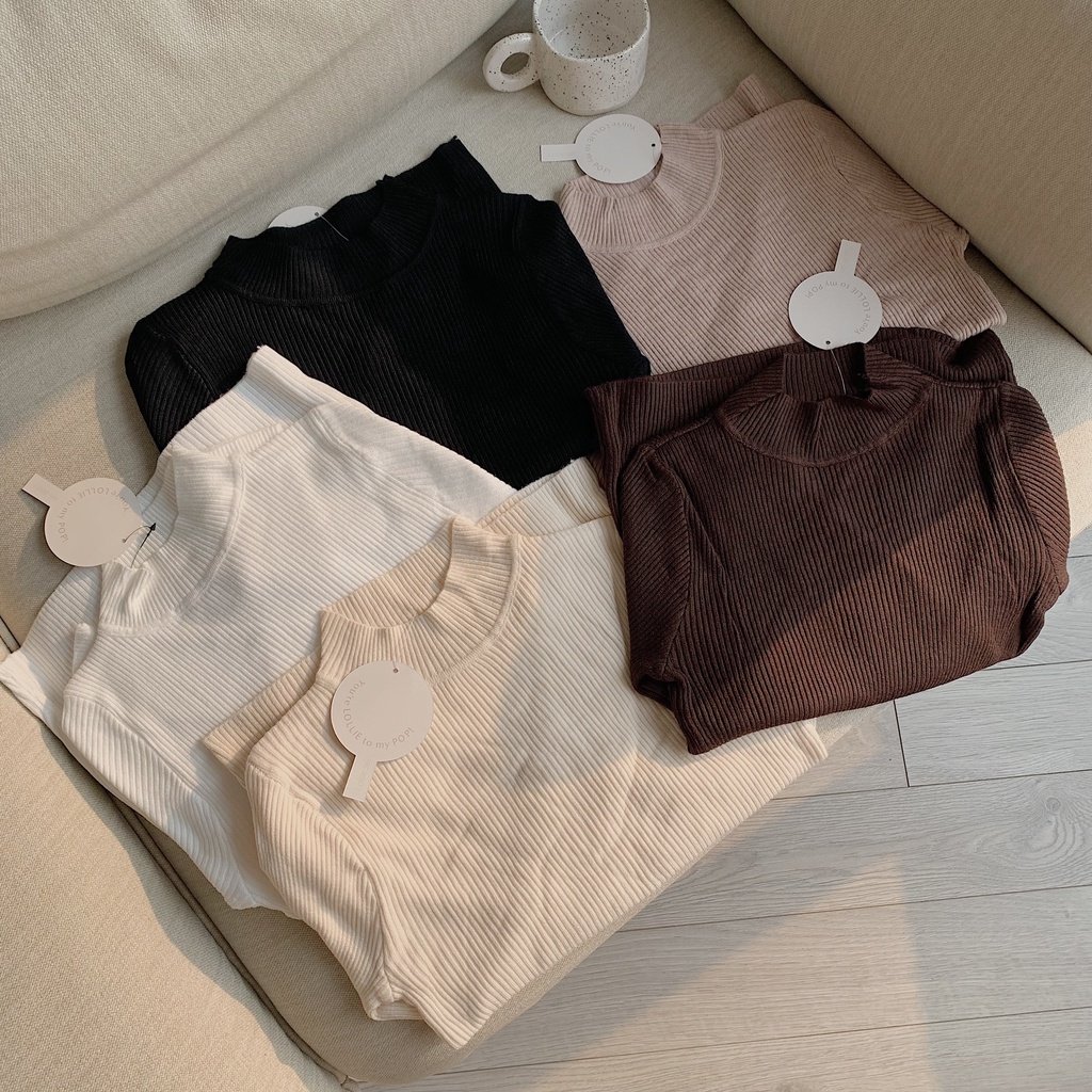 Áo len gân cổ 5p trơn LEN116 LOLLIE STUDIO