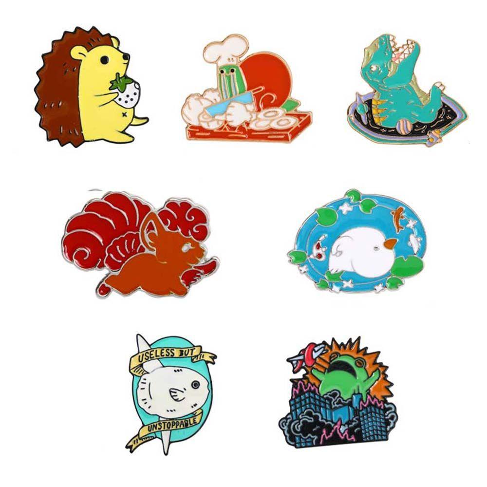 Ghim Cài Áo Hình Nhím / Khủng Long / Dâu Tây VANES1 Tráng Men Cho Nam Và Nữ